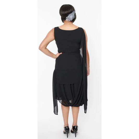 Unique Vintage 1920s Black Draped Chiffon Flapper Dress 3X 20 NWOT - Picture 3 of 4
